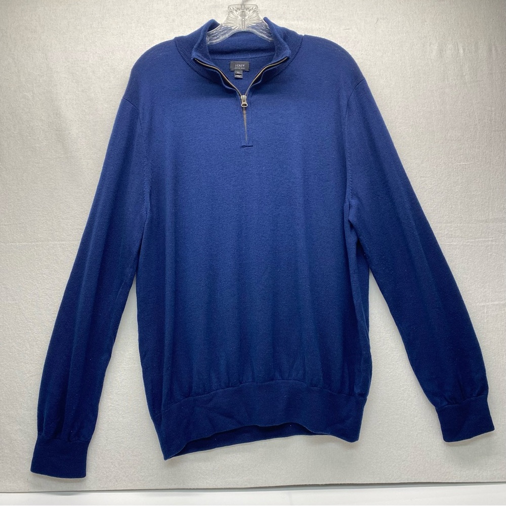 J. Crew Men's Navy Half Zip XL 100% Merino Wool Sweater Y2K Business Casual Y2K